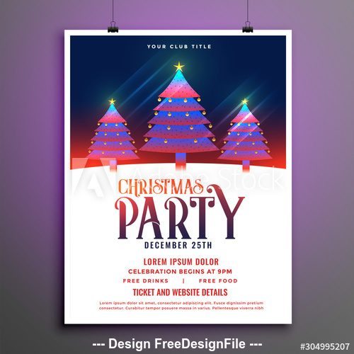 Shiny Christmas tree background party flyer vector free download