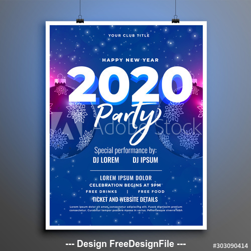 Shiny blue new year party flyer vector