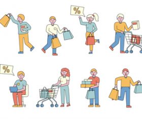 Shoppers lineart people character vector