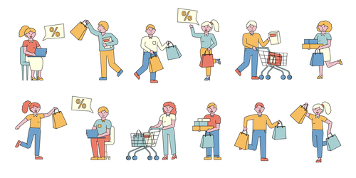 Shoppers lineart people character vector