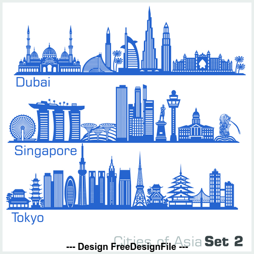 Singapore and other cities silhouette vector