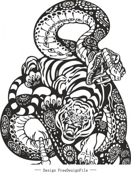 Snake and tiger fight free cdrs art vector