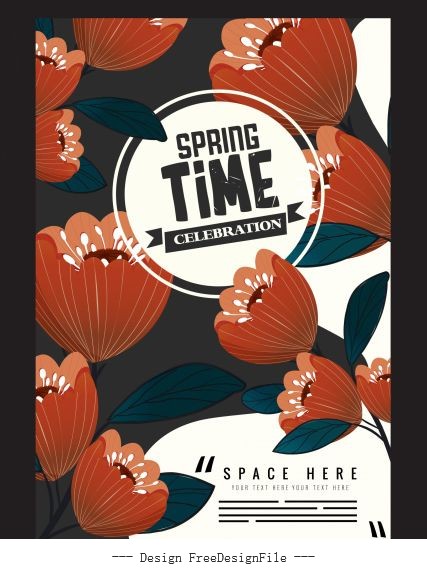 Spring poster templates colored blossom flowers vector