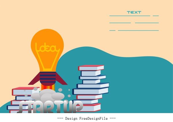 Startup poster book stack lightbulb vector