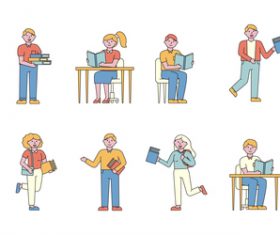 Students lineart people character vector