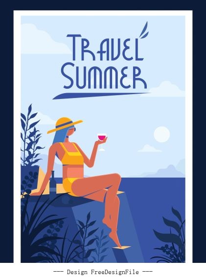 Summer travel banner relaxing bikini girl vector