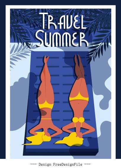 Summer travel poster sunbathing women vector