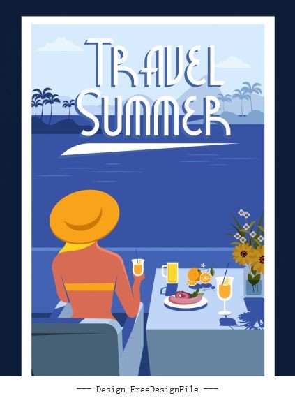 Summer vacation banner bikini lady sea scene vector