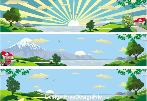 Sunrise nature landscape vector