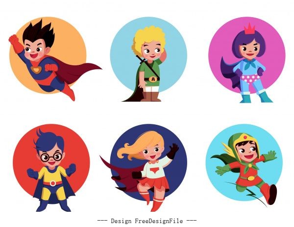 Super kids icons cute cartoon characters vector free download