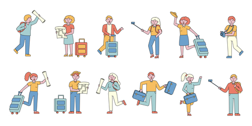 Tourists lineart people character vector
