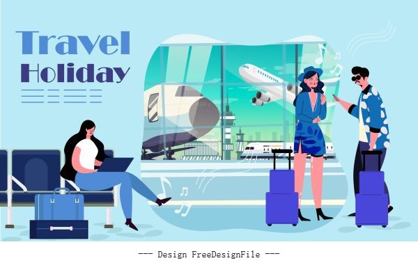 Travel background tourists departure lounge airport vector