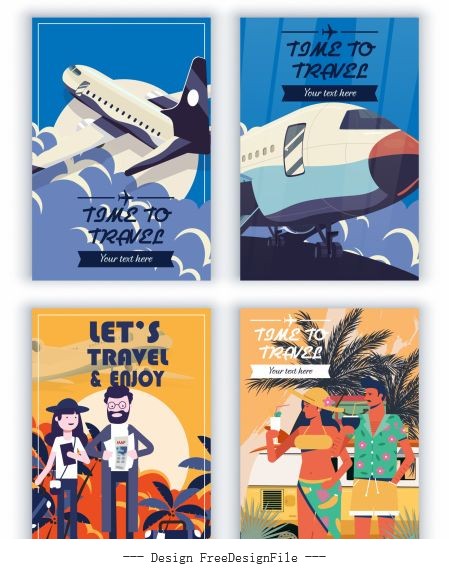Travel banners airplane tourists colorful vector