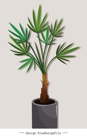 Tree pot needle leaves colored 3d shiny vector