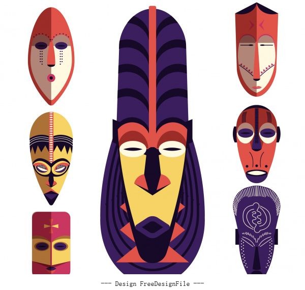 Tribal mask colorful retro sign vector