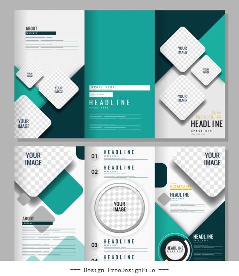 Trifold brochure templates modern bright checkered vector graphics