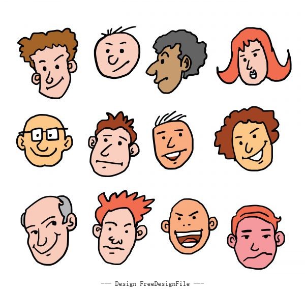cartoon face many races design vectors
