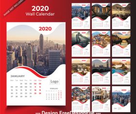 Wall calendar 2020 red template vector
