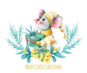 Watercolor illustrations Christmas New Year card vector