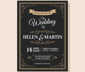 Wedding invitation on dark background vector