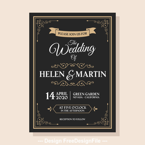 Wedding invitation on dark background vector