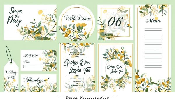 Wedding templates colorful elegant floral leaves decor vector