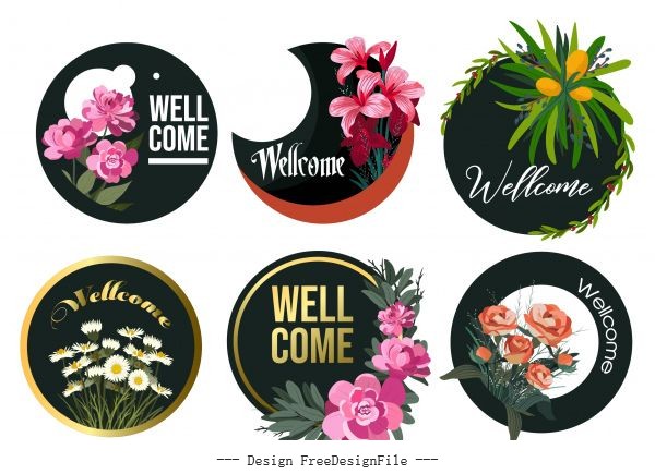 Welcome banners floral circle isolation vector
