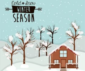 Winter house and tree snow scene vector