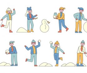 Winter lineart people character collection vector