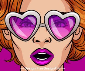 Woman cartoon wearing pink heart sunglasses vector