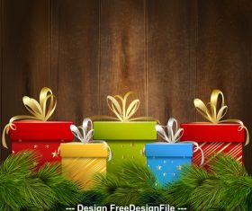 Wooden background christmas gift box vector