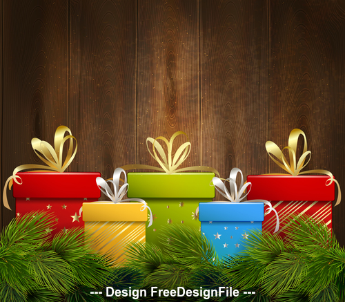 Wooden background christmas gift box vector