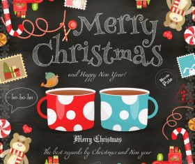Xmas card chalk coffee vector
