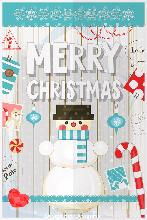 Xmas poster snowman vector