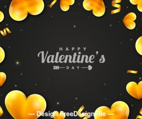 Yellow heart shape black background valentines day greeting card vector