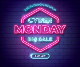 big sales cyber monday neon design lights vector