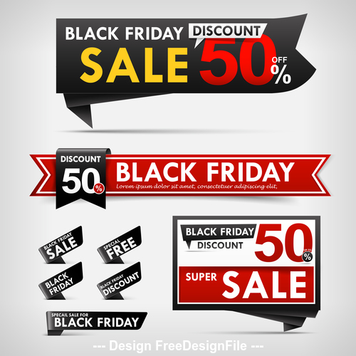black friday web tag banner promotion sale discount style vector