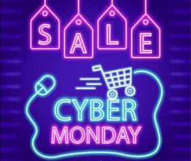 cyber monday concept with neon style vector