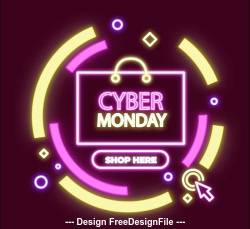 cyber monday sale neon banner vector