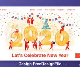 lets celebrate 2020 new year flat character website layout vector