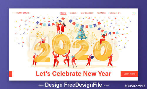 lets celebrate 2020 new year flat character website layout vector