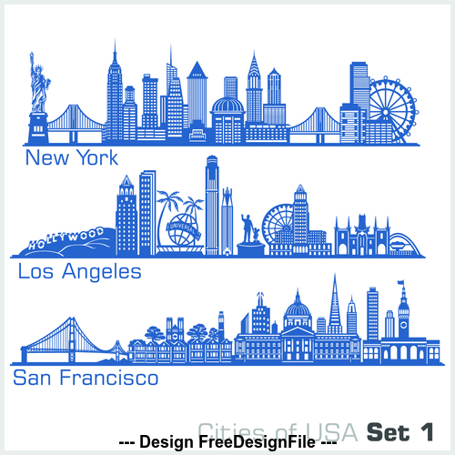 los angeles and other cities cities building silhouette vector