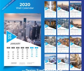 2020 Wall calendar blue vector template