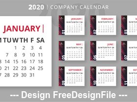 2020 business calendar template vector
