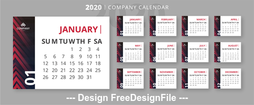 2020 business calendar template vector