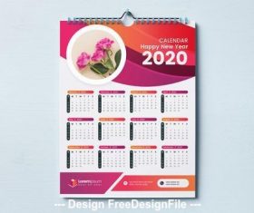 2020 calendar red and orange wave design vector