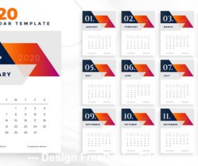 2020 calendar template vector