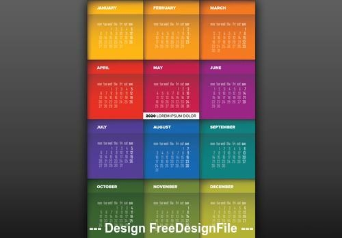2020 colorful annual calendar vector