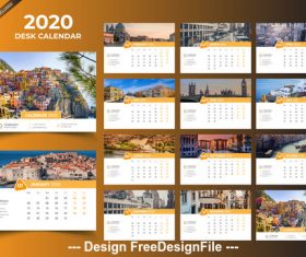2020 desk calendar template orange vector design