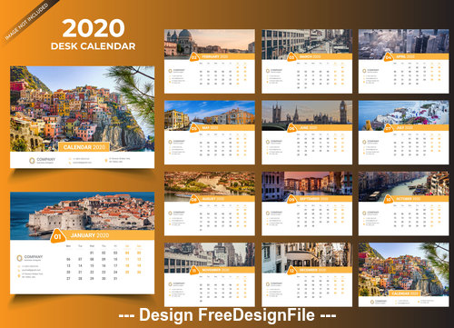 2020 desk calendar template orange vector design